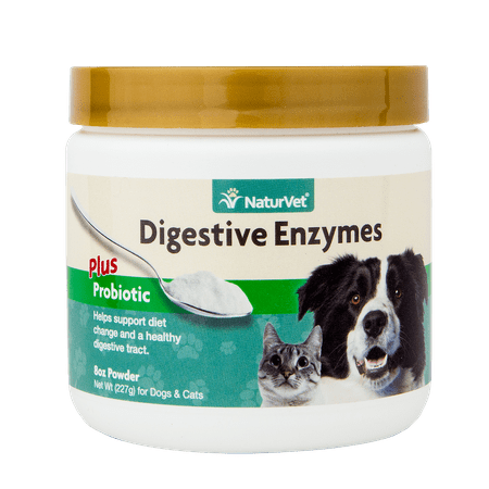 NaturVet Healthy Probiotics and Digestive Enzyme Powder Supplement for Dogs and Cats, 8oz