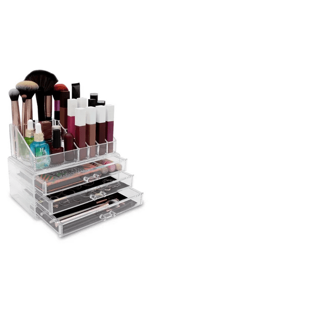 Organizador Para Cosméticos Malubero Acrilico Transparente Tres Cajones 12 Compartimientos Chicos