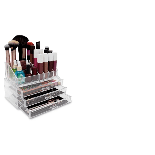 Organizador Para Cosméticos Malubero Acrilico Transparente Tres Cajones 12 Compartimientos Chicos