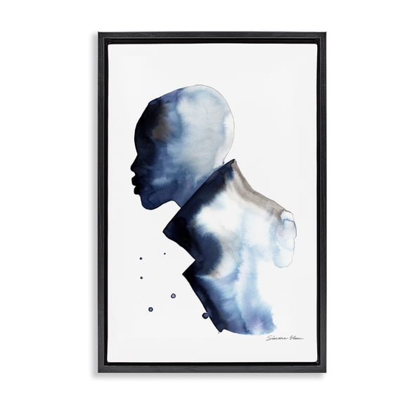 Stupell Industries Modern Feeling Blue Portrait Silhouette Black Floating Frame Canvas Art, 17 x 25, by Simone Elum