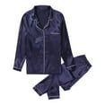 thumbnail image 3 of Ensemble de Pyjamas pour Femmes à Bretelles Ajourées, Manches Longues, Satin Soyeux, Chemise Boutonnée, Tenue de Nuit, Vêtement de Sommeil, 3 of 10