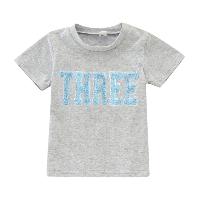 WEAIXIMIUNG Boys Shirts Size 5 Shirts for Child Birthday Short Sleeve Letter Embroider T Shirt Boys Girls Toddler Kids Tops