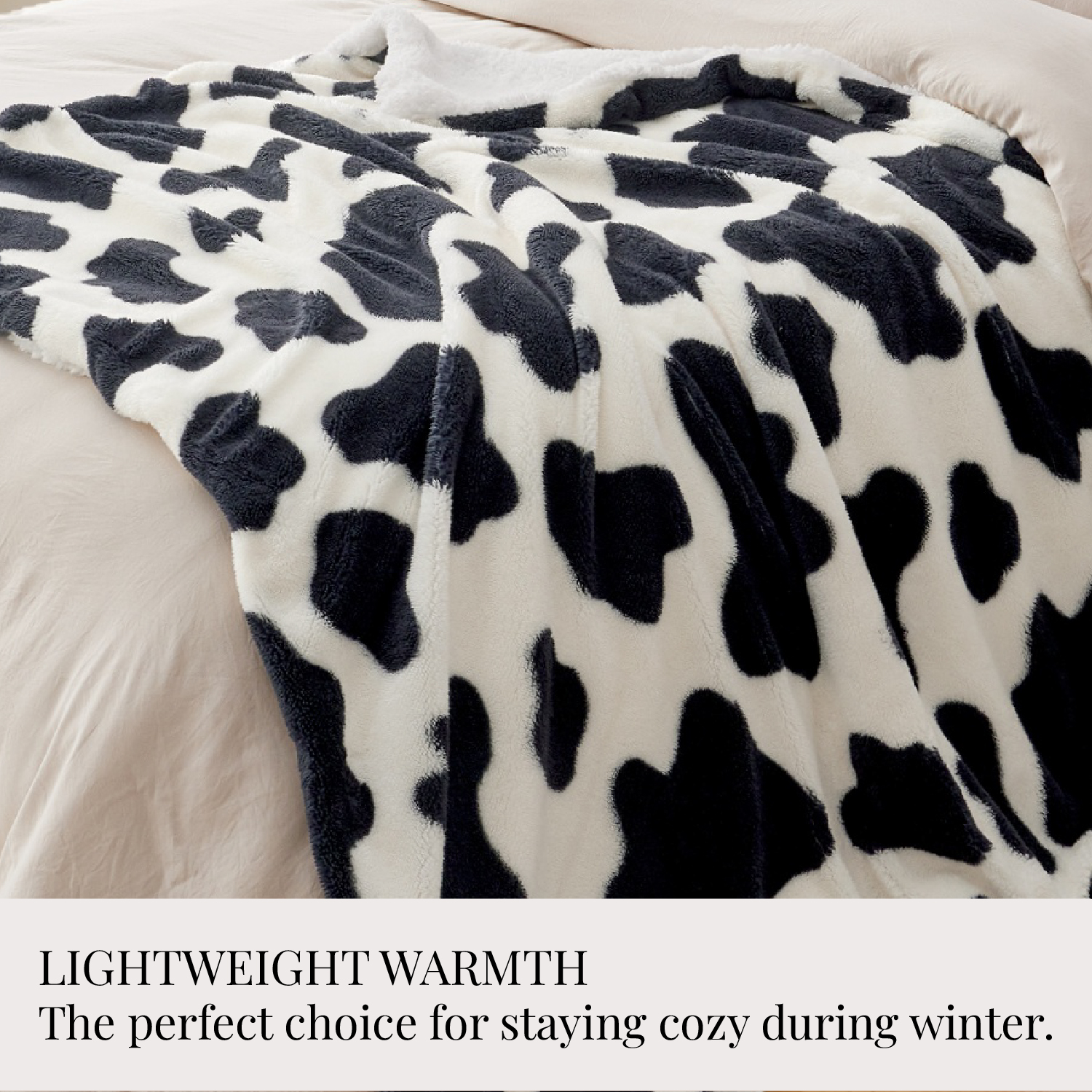 U by Bedsure Soft Cow Print Blanket for Couch, Animal Decor Sherpa Throw Blanket, 50"x60"