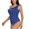thumbnail image 2 of Haiem Blue Gold Grid Lantern Shapes Women's One Piece Swimsuits Tummy Control One Shoulder Bathing Suits Ruffle Swimwear-Large, 2 of 8