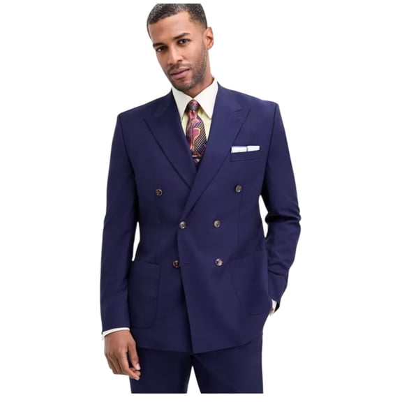 Tayion Mens Classic fit Double Breasted Sport Coat Blazer 38 R Blue Solid