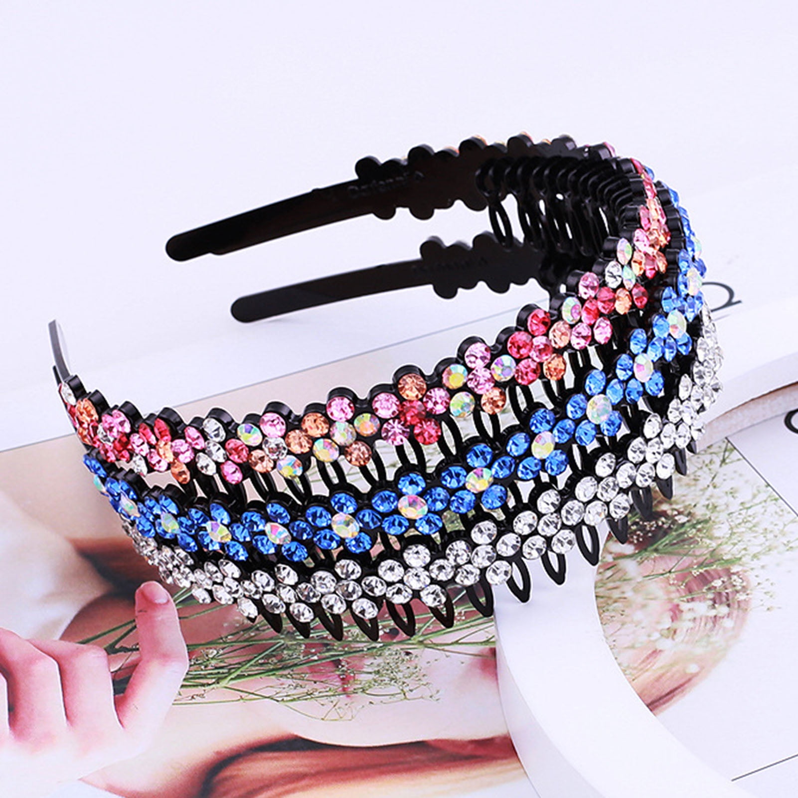 Yirtree Crystal Hair Band for Women Silver White Pearl Headbands