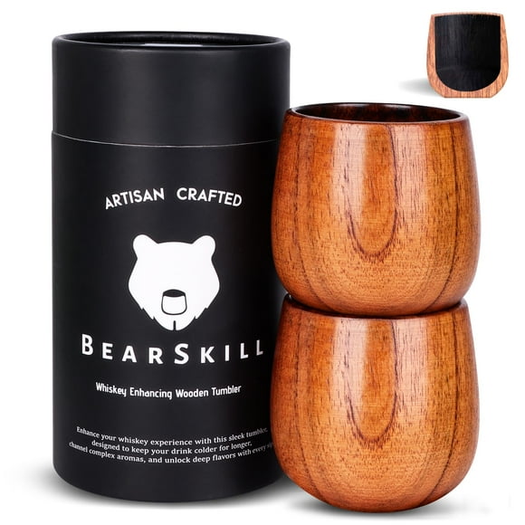 Vaso de madera para whisky BearSkill, vaso de bourbon carbonizado