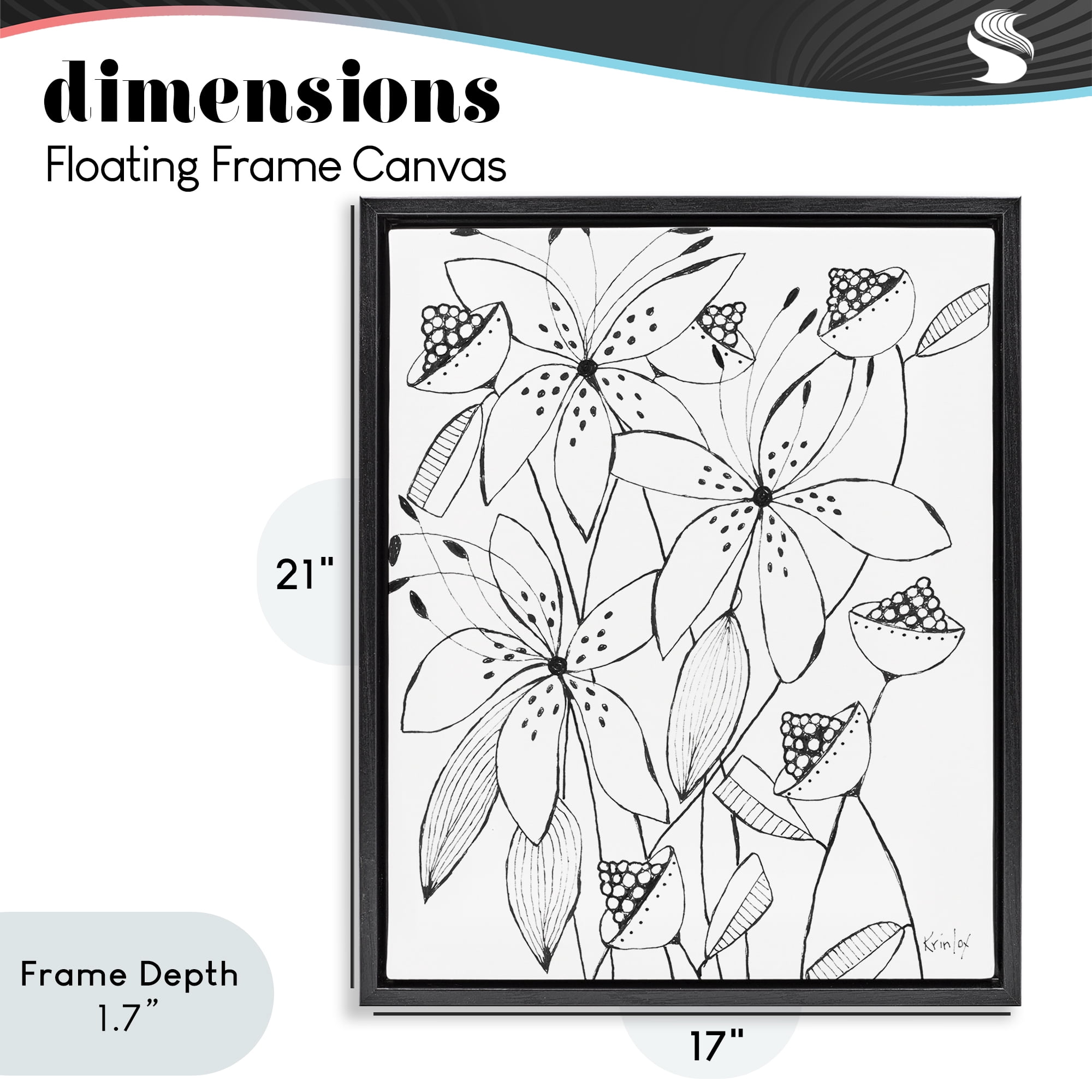 Stupell Industries Open Blooms Outline Black Framed Floater Canvas Wall Art, design by Krinlox