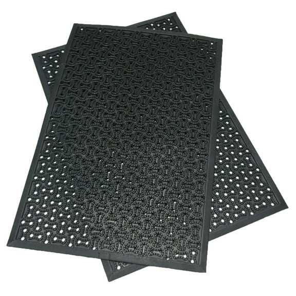Rubber-Cal "Dura-Scraper Drainage" Commercial Door Mat - 3/8 in x 24 in x 36 in - Black Rubber Doormats
