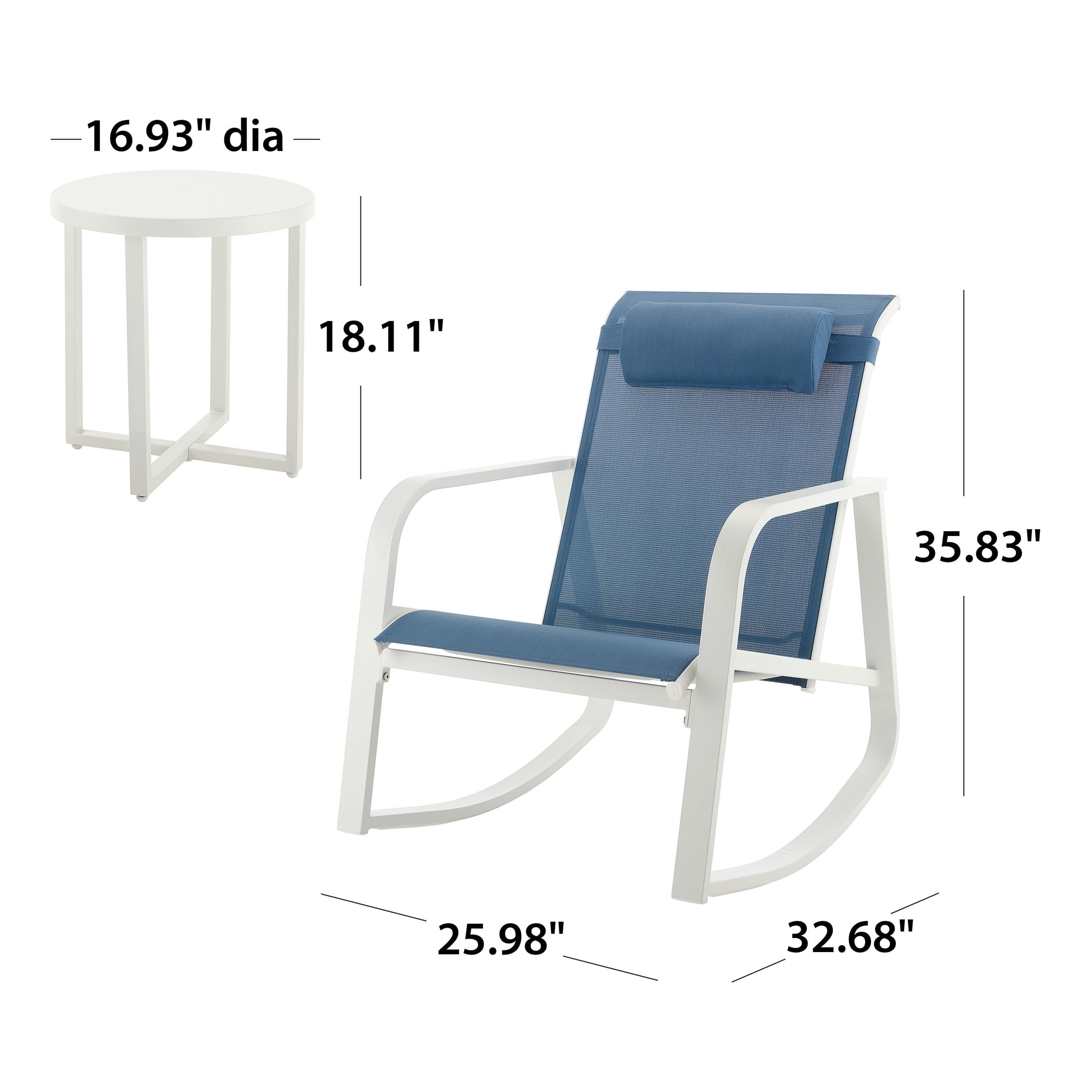 Mainstays Dashwood 3-Piece Steel Outdoor Rocker Chat Set, Blue