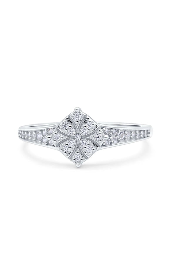 Pave Set Cluster Diamond Wedding Ring, Solitaire With Accents Diamond Ring, Pave Set Ring, 2.1 Ct Simulated Diamond, 925 Sterling Silver, Proposal Ring For Her