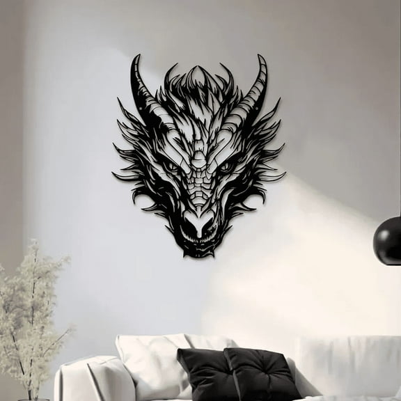 Black Metal Dragon Head Wall Decor, Modern Indoor Outdoor Decor