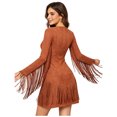 thumbnail image 2 of TiaoBug Women Western Cowgirl Fringe Long Sleeve Tassels Mini Dress Hippie 70s Party Outfit Brown XL, 2 of 7