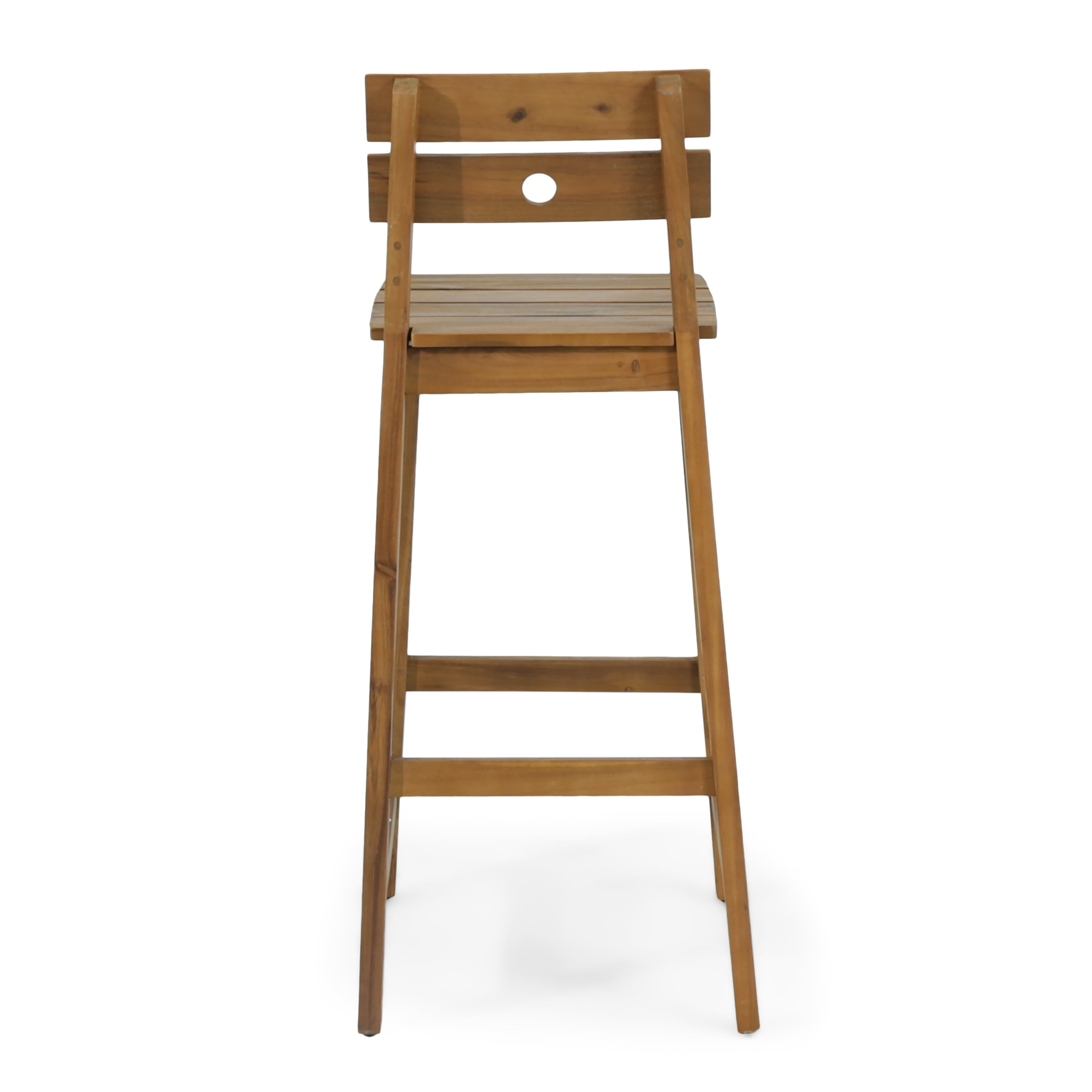 Acacia Wood Bar Stools Rustic Bar Stools Indoor Outdoor Stools,&nbsp;2-Pack Slat Back and Seat Design with H-Frame Legs, for Dining Room and Patio Use, Teak Finish Brown 40.5" High