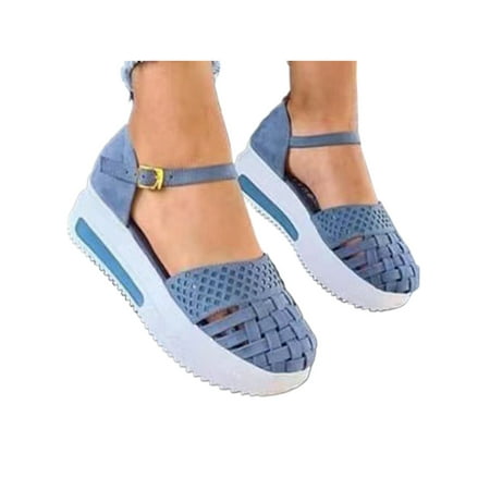 

Rotosw Women s Mary Jane Thick Sole Platform Sandal Buckle Wedge Sandals Comfy Ankle Strap Gladiator Shoes Summer Lightweight Light Blue 7