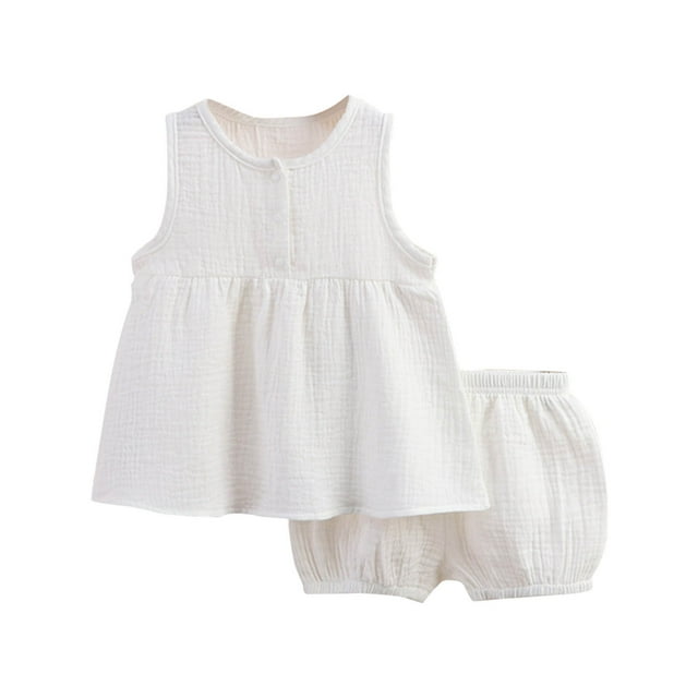 tarylea Girls Clothes 2 Piece Set Half Button Ruffled Hem Tank Top Elastic Waist Shorts Solid Color Lightweight Outfits Casual Loose Trendy Suits