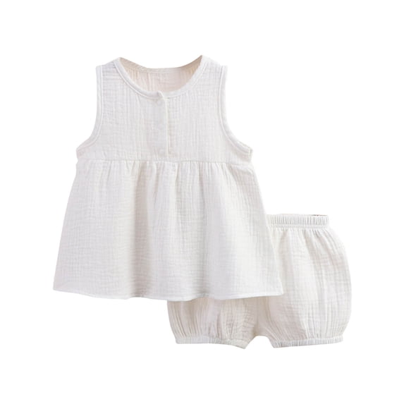 Gamivast 2 Piece Summer Set for Baby Girls Sleeveless Button Down Tunic Top and Bloomer Shorts Set Soft Breathable Cotton Gauze Pajamas Loungewear Outfit