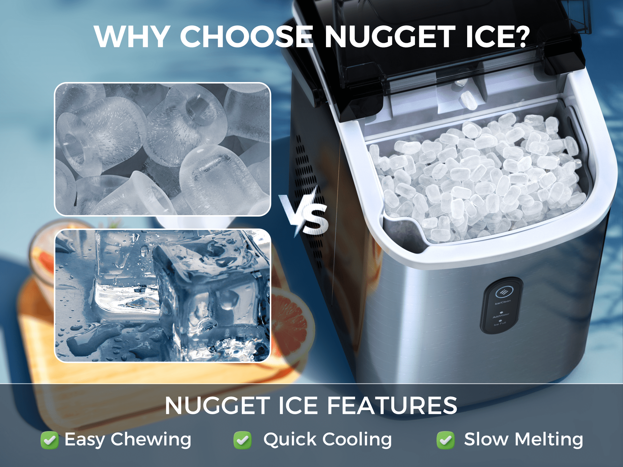 Ecozy Chillio Countertop Nugget Ice Maker, 33lbs/day, Self-Cleaning, Portable Ice Makers Machine with Bag & Scoop for Kitchen, RV, Parties