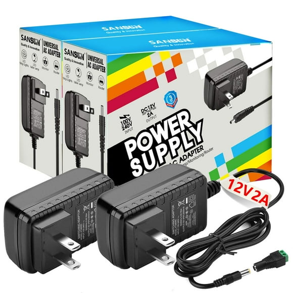 12V DC Power Supply, SANSUN 12 Volt Power Supply for LED Strip Lights, AC120V to DC12V Transformers, 2A 24W Adaptor (Pack of 2)