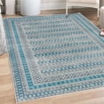 thumbnail image 1 of Tribal Decorative Rug, Retro Weathered Look Circles Grid Stripe Bars on Dark Brown Backdrop Print, Quality Carpet for Bedroom Dorm and Living Room, 6 Sizes, Pale Sky, by Ambesonne, 1 of 4