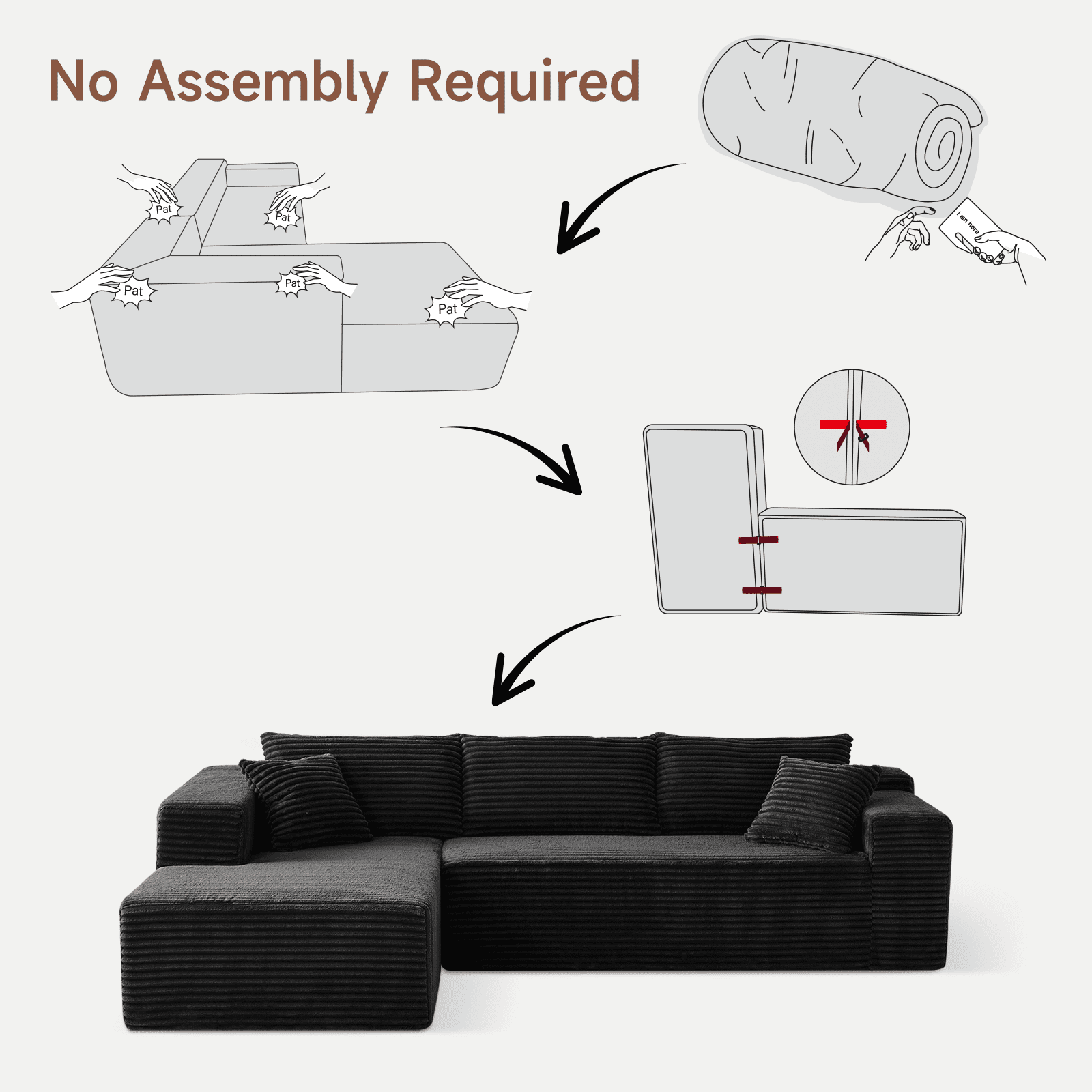 104" Flannel Sectional Sofa, L-Shaped Modern Modular High-Density Sponge Corner Sofa with Chaise Lounge & Pillows, Upholstered Cloud Couch for Living Room Bedroom Apartment