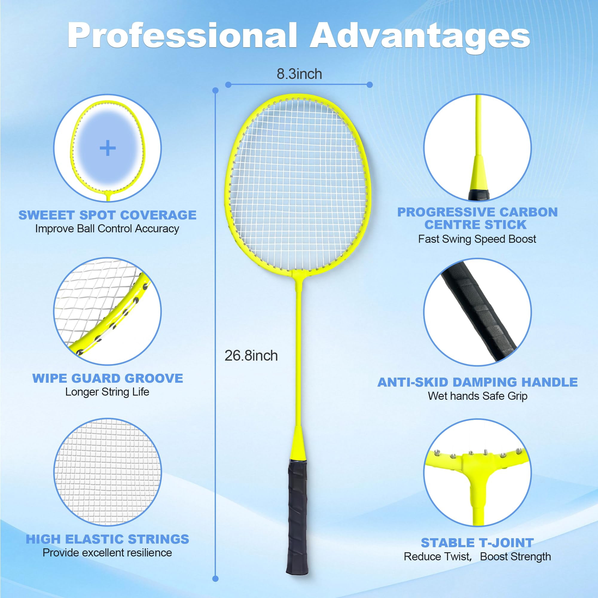 Badminton Set  Portable Outdoor Anti-sag System - Official 20ft X 5ft Easy Setup Durable Net With 4 Rackets 3 Shuttlecocks & Carry Bag For Backyard Lawn Or Beach Fun
