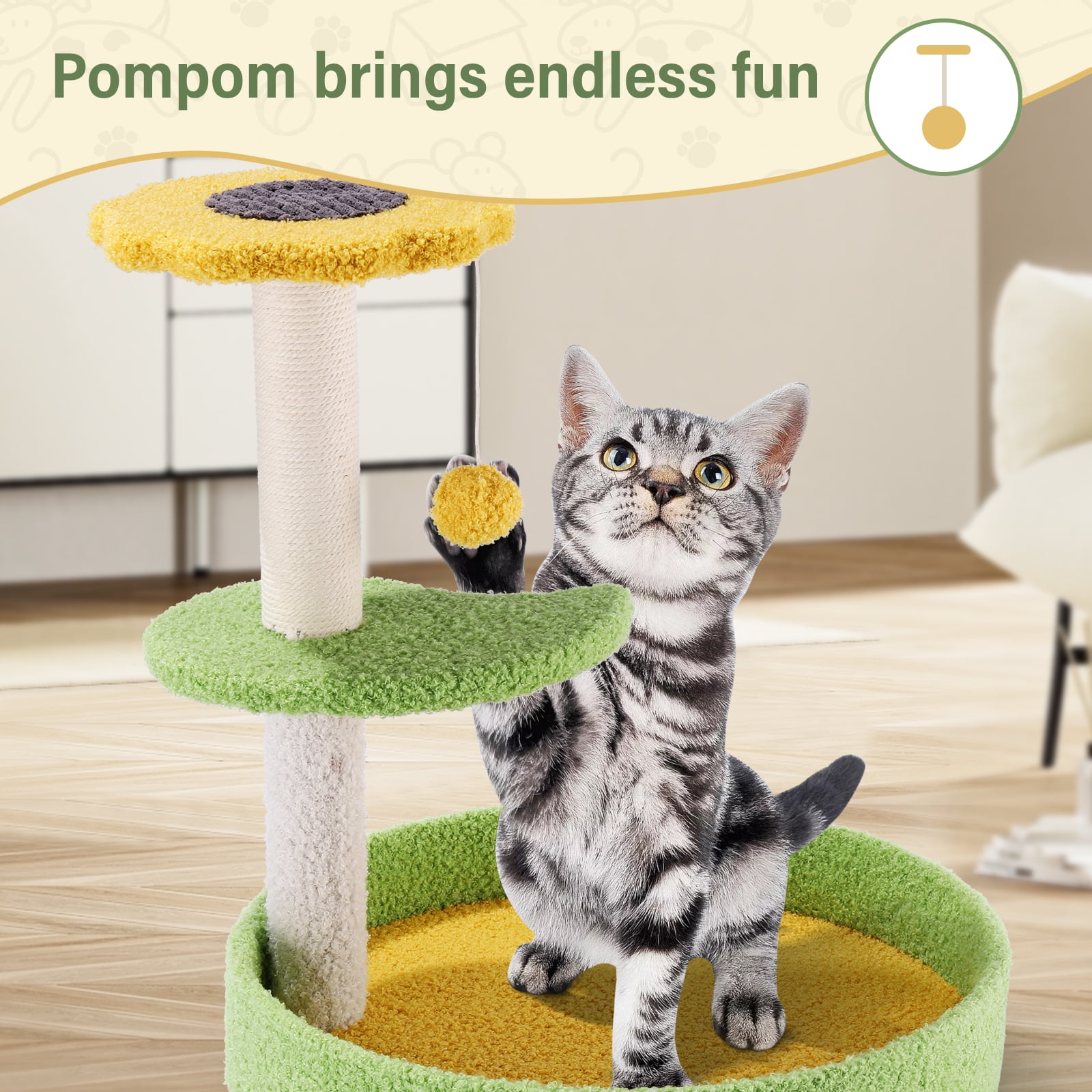 SUGIFT 17'' Cat Tree with Sisal Scratching Posts Multi-Level Cat Tower for Indoor Medium Cats, Green