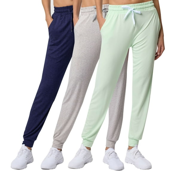Real Essentials 3 Pack: Women's Ultra-Soft Lounge Joggers Sweatpants Athletic Yoga Pants with Pockets (Available in Plus)