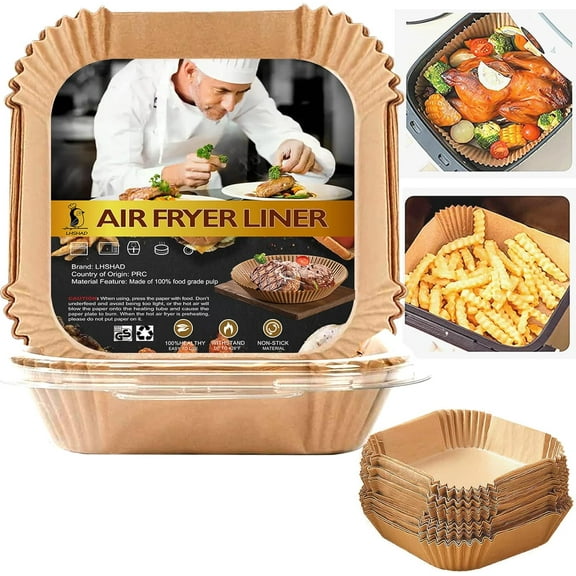 Air Fryer Disposable Paper Liner Square 10 Inch, 100Pcs Largest Square Air Fryer Paper Liners for 8-12QT Air fryer, Non-stick Food Grade Parchment Paper for Frying, Cooking, Roasting and Microwave
