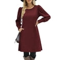 thumbnail image 3 of SWSMCLT Women's Long Sleeve Dresses Fall Warm Dinner Casual Winter Vacation Fall Puff Sleeve Cute Ruched Stretchy Fitted Burgundy XX-Large, 3 of 4