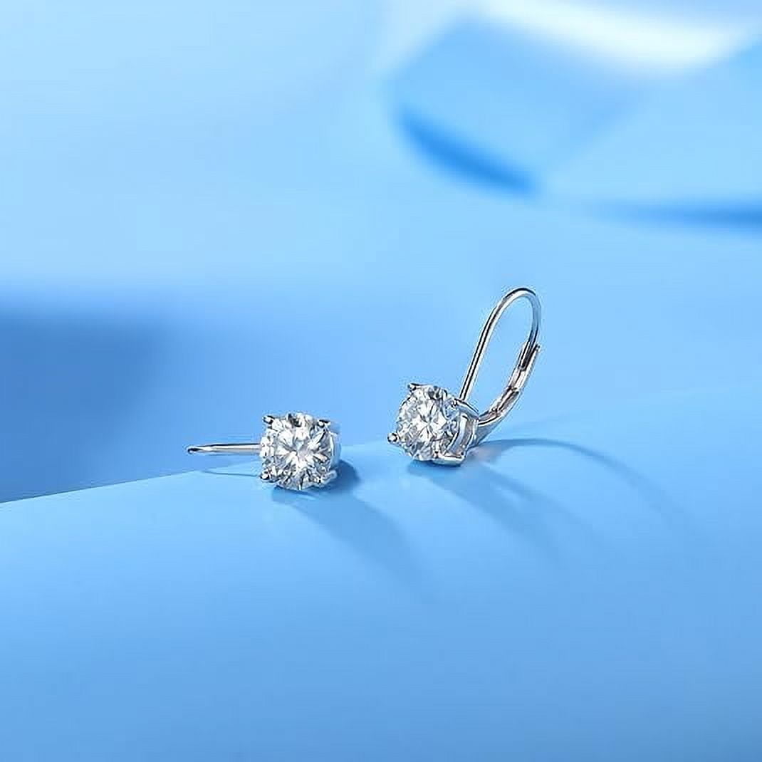 Divine Creation 925 Sterling Silver 1.40 Ct Round Cut White Diamond Lever Back Drop Earring's For Women's 14K White Gold Plated