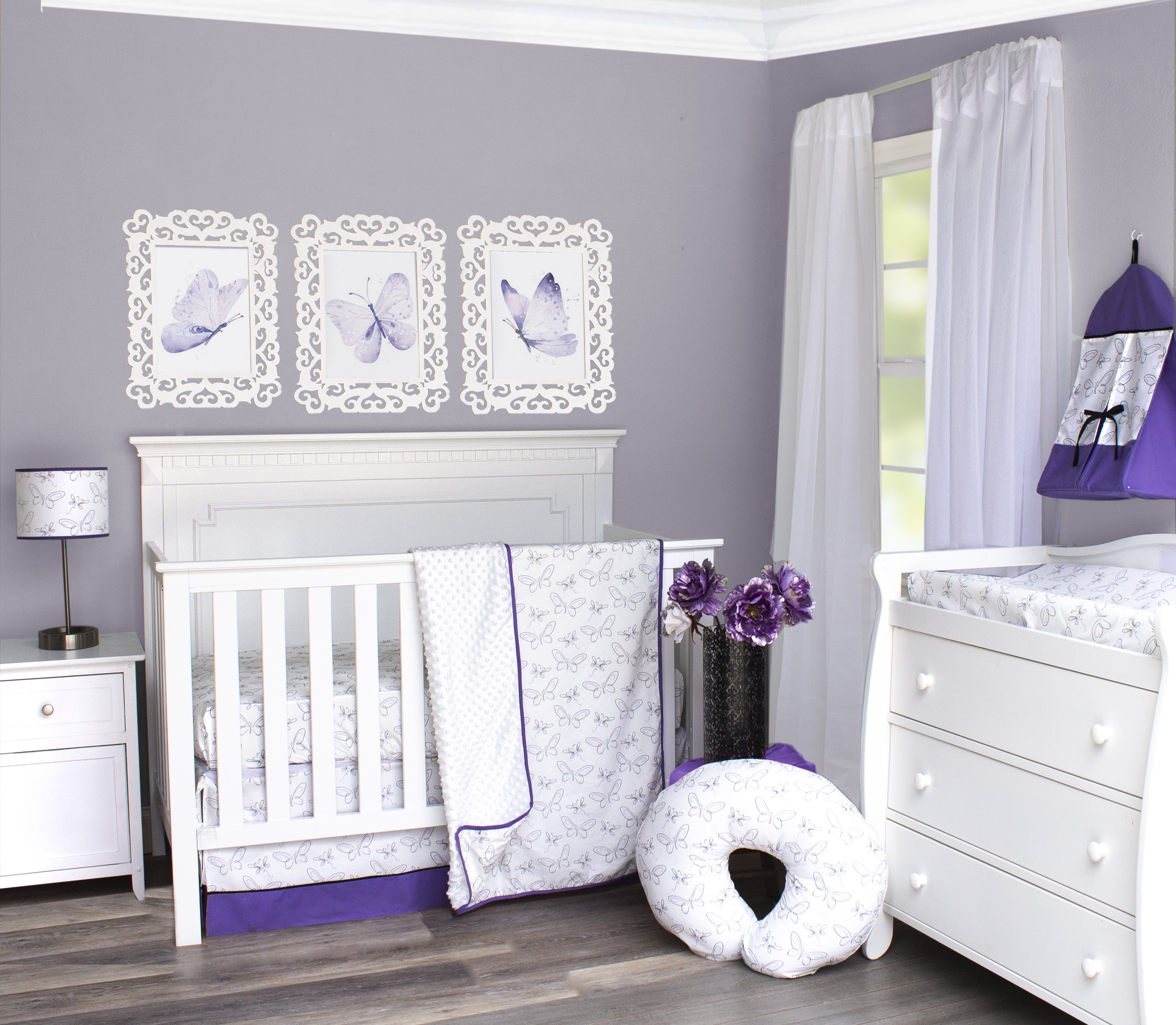 Pam Grace Creations Purple Butterfly 3 Piece Crib Bedding Set