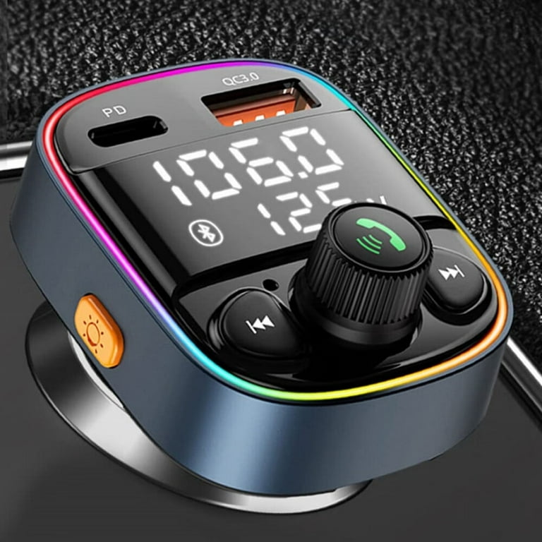 bluetooth cigarette lighter adapter walmart Aux USB C Bluetooth Car Adapter,Wireless Handsfree Call,FM Transmitter Radio Receiver,QC3.0 & Type-C Car Charger,7 Color Backlit with 2 LED Displays,