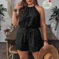 thumbnail image 6 of Women's Halter Neck Floral Print Romper Casual Summer Tie Back Shorts Jumpsuit, 6 of 9