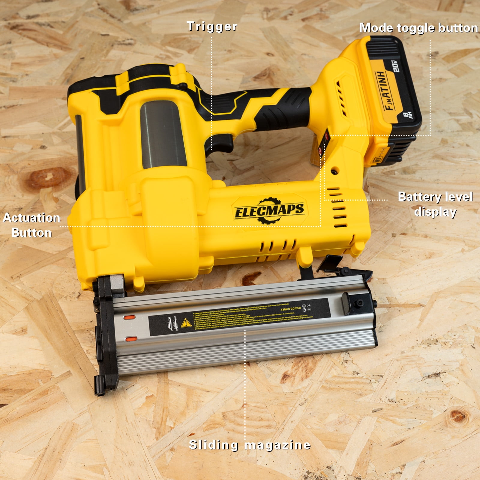 ELECMAPS AirStrike 20-Volt Cordless Brad Nailer, 18-Gauge for Woodworking, Compatible with Dewalt 20V Battery (Battery Not Included)