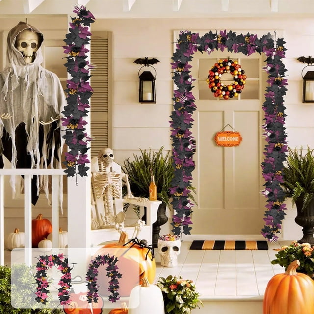 Guirnalda artificial de hojas de arce - Decoración flexible de otoño y Halloween de 68,7 pulgadas para chimenea, entrada y decoración de Acción de Gracias