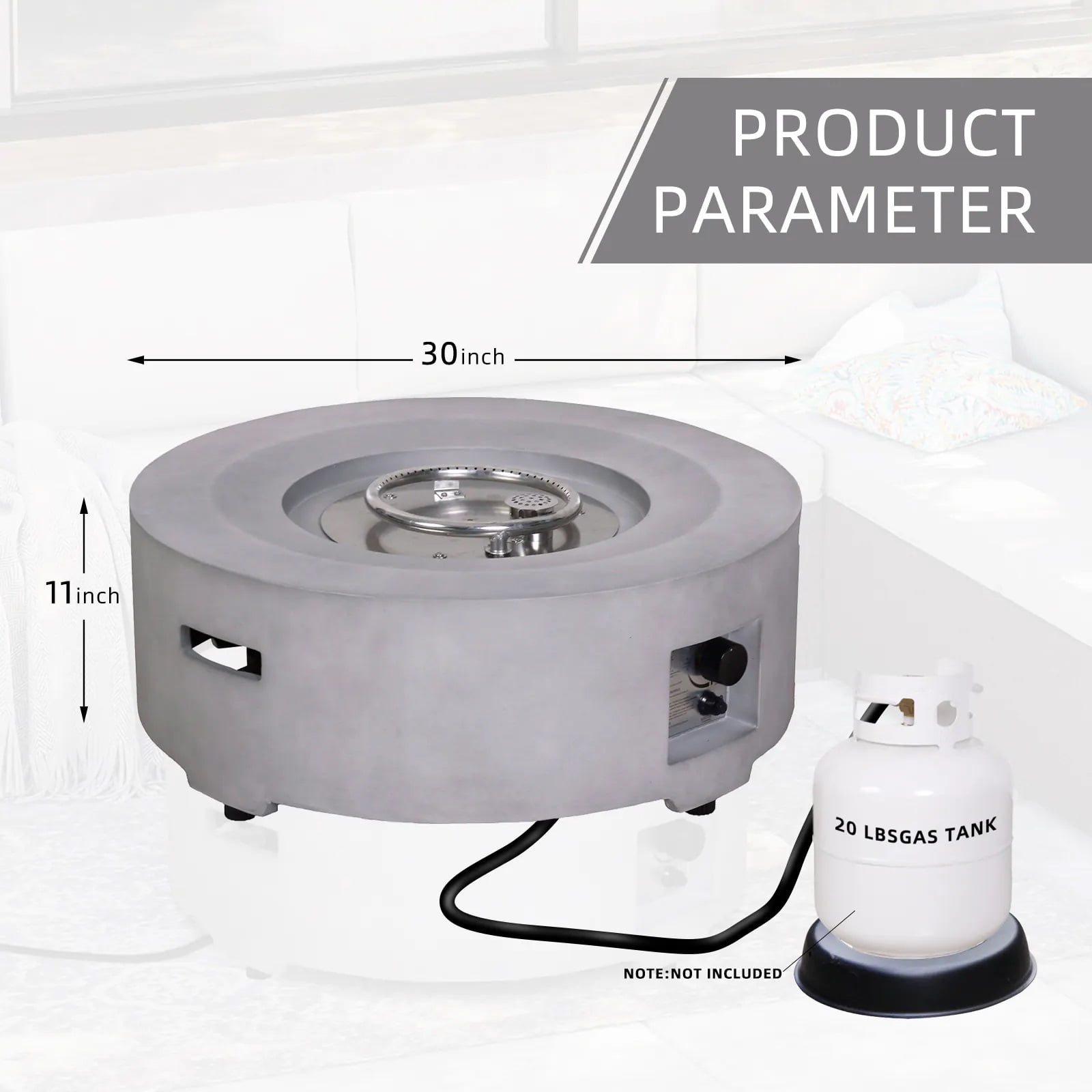 Outdoor Round Propane Gas Smokeless Fire Pit Rain Cover Stable Fire Fire Table Quick Ignition Gas Regulator Fireplace