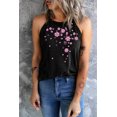 thumbnail image 2 of ABPHQTO Camiseta sin mangas negra con cuello redondo y estampado de flores de cerezo para mujer, 2 of 5
