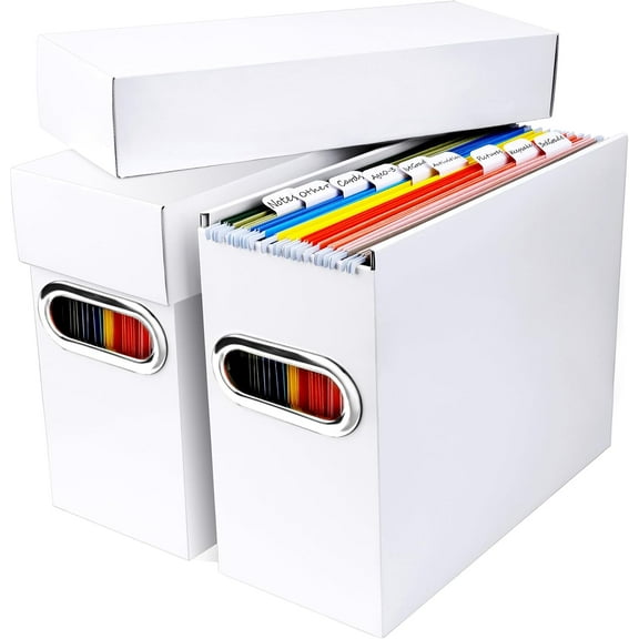 File Organizer Box with Lid, Collapsible Hanging File Folder Storage Boxes for Documents, Portable Filing Organizer for Office, Home, Classroom(White, 2 Pack)