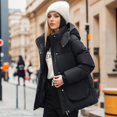 thumbnail image 2 of Chaqueta de algodón con cuello alto y capucha minimalista y de moda para mujer, chaqueta de algodón gruesa de nicho para otoño e invierno, 2 of 6