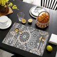thumbnail image 3 of Gray Floral Mandala and Leaf Pattern Summer Placemats Table Placemats Set Of 6-Linen Kitchen Washable Placemats Table Mats 11.8"x17.7" Non-Slip Heat Resistant, 3 of 5