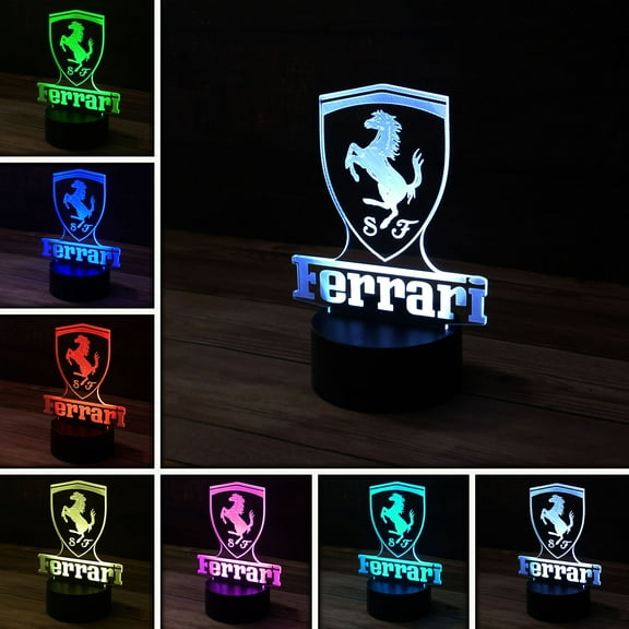 3D Luxury Car Logo Desk Light - 7 Color LED Lamp Base with USB or Battery and Touch control Rotating Fade or Solid Color mode. Makes a perfect Nightlight for Kids or Unique Gift for any age.
