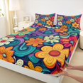 thumbnail image 3 of Manfei Kawaii Floral Queen Sheet Sets,bohemian Flower Flat Sheet,Watercolor Daisy Queen Fitted Sheet For Adults,Ultra Soft Home Decor,4 Pieces, 3 of 7