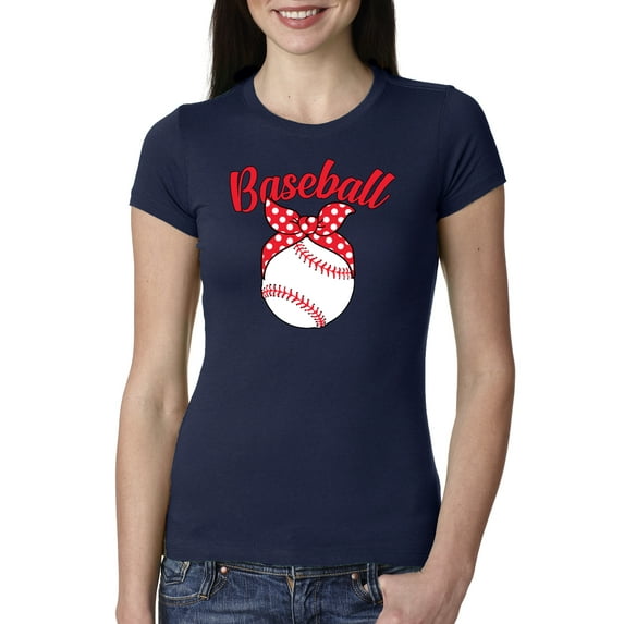 Wild Bobby, Cute Baseball Mom Ribbon Gift, Mother's Day, Women Slim Fit Junior Tee, Navy, 2XL