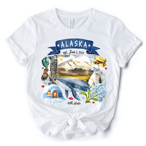 Artistic Alaska State Themes and Landmarks T-Shirt, Tee for History and Travel Lovers