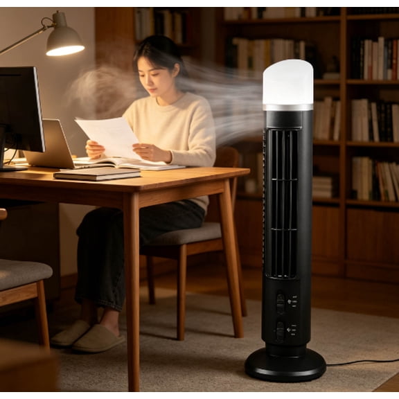 90° Oscillating Bladeless Tower Fan with LED Night Light, 34dB Quiet USB Portable Table Cooling Fan Safe for Kids Bedroom Office RV