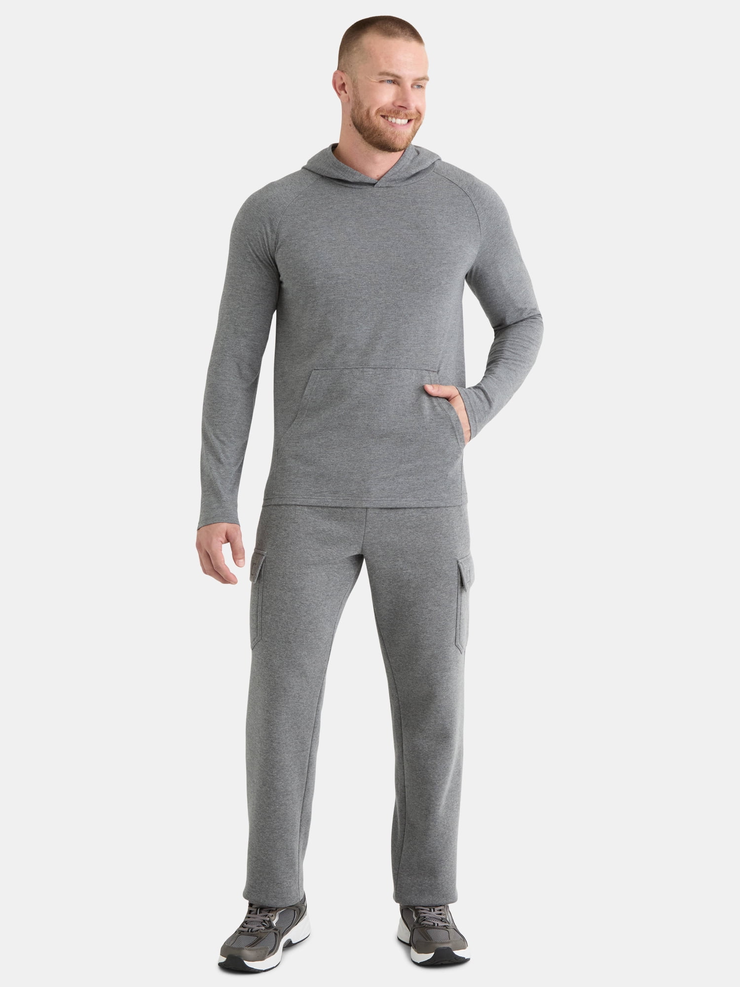 Athletic Works Men's Tri Blend Long Sleeve T-Shirt Hoodie, Sizes S-3XL