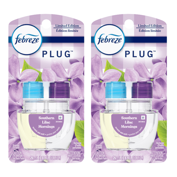 Febreze Plug Scented Oil Refill Southern Lilac Mornings, 0.87 fl oz, 2-Pack