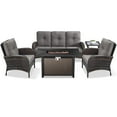 thumbnail image 3 of POCASSY Patio Furniture Set with Fire Pit Table, 5 Pieces Wicker Patio Furniture Outdoor Conversation Set with 43 Inch Width Propane Fire Pit Table, Brown Wicker/Gray Cushion, 3 of 19