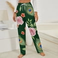 thumbnail image 3 of Peacock Feather Floral Print Winter Female Pants Flannel High Waist Women Pants Lady Warm Straight Leg Plush Trousers, 3 of 7